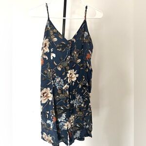 Dark blue floral spaghetti strap dress (button down)